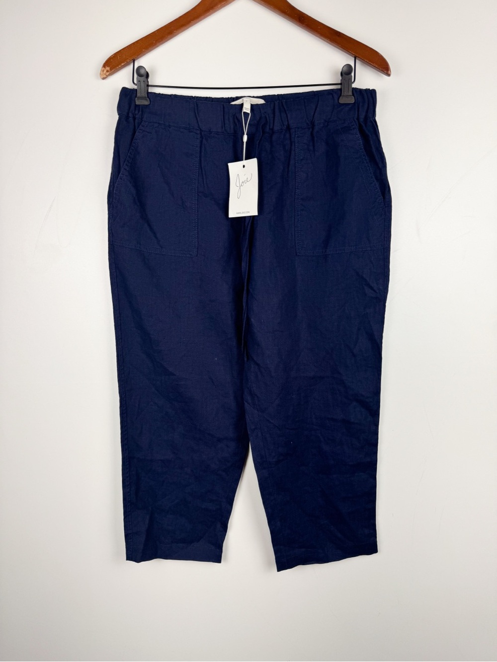 Joie Linen Pants Sz S Navy Blue Elastic Waist Crop Coastal Resort Wear Nautical